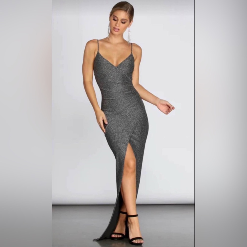 Windsor Cathy Formal Metallic Wrap Dress